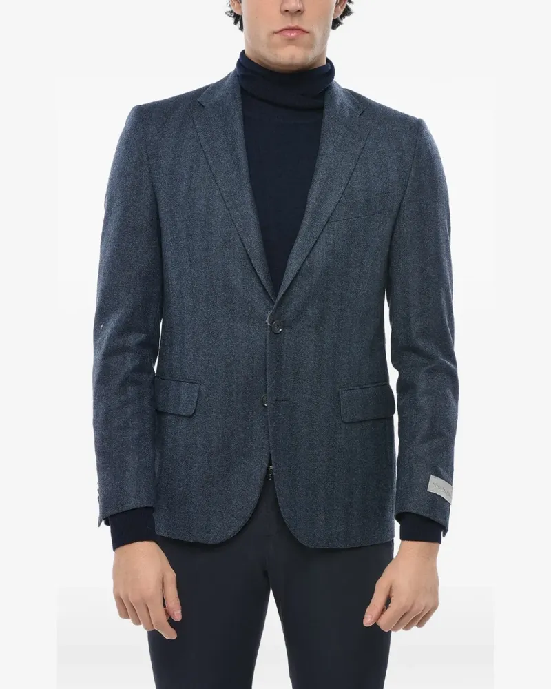 Corneliani logo-patch single-breasted blazer - Blau Blau