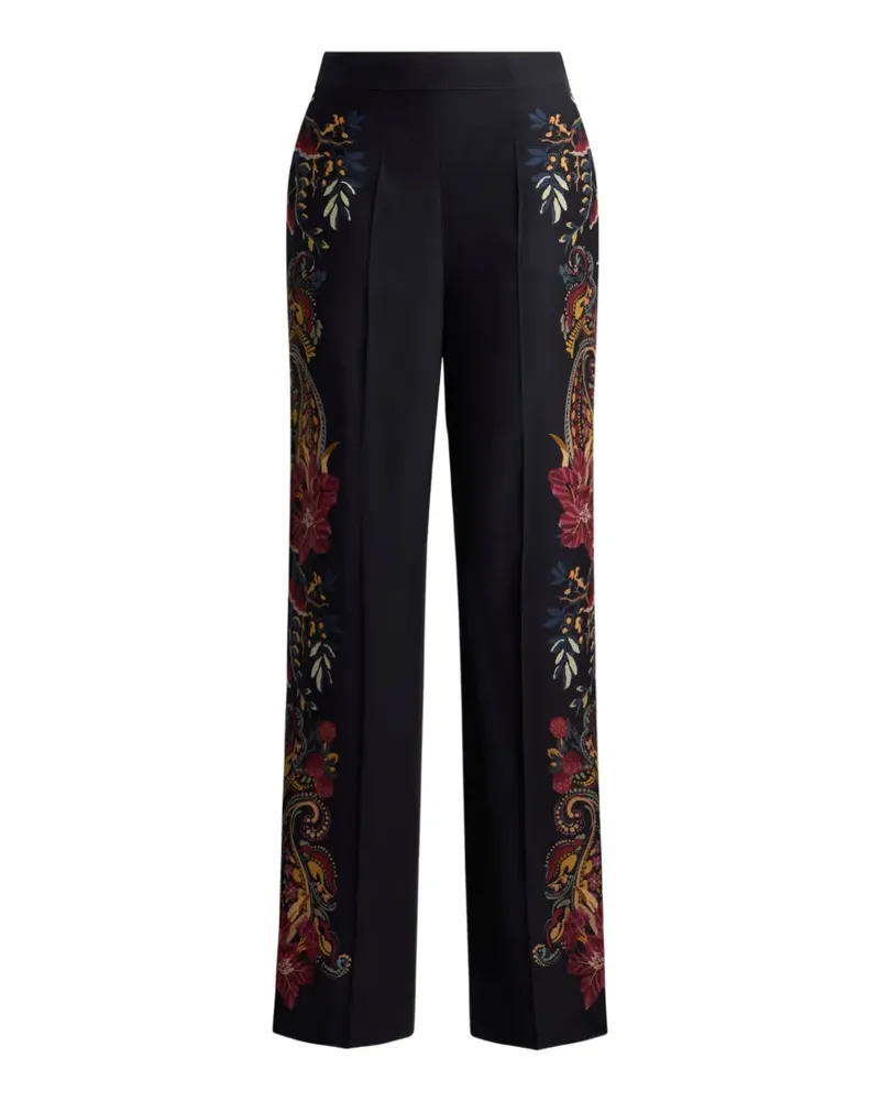 Etro silk trousers with placed floral Paisley print - Schwarz Schwarz