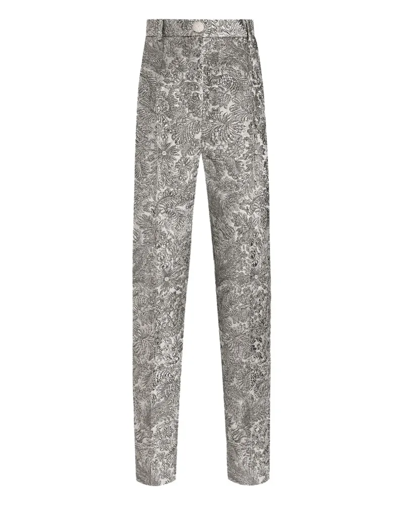 Dolce & Gabbana Jacquard-Hose mit Blumenmuster - Silber Silber