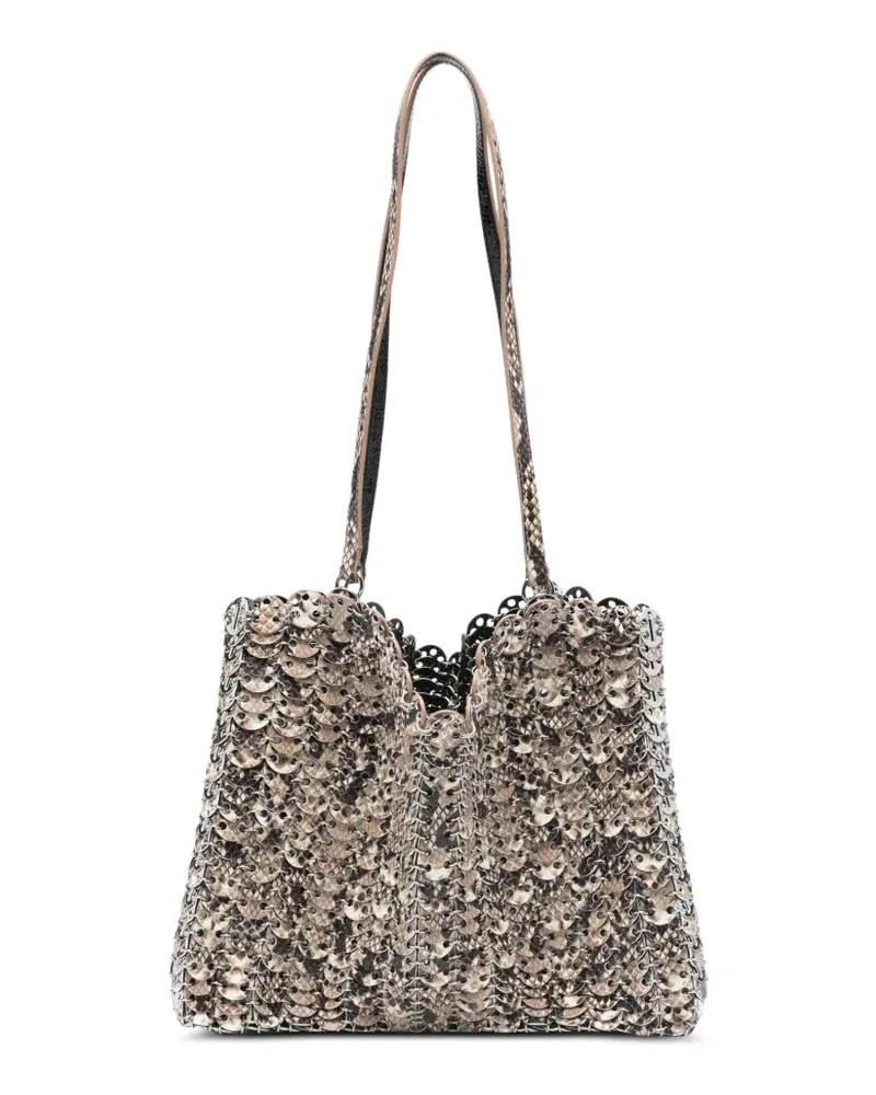 Paco Rabanne 1969 wendbare Flip Schultertasche mit Scheibenverzierung - Nude Nude