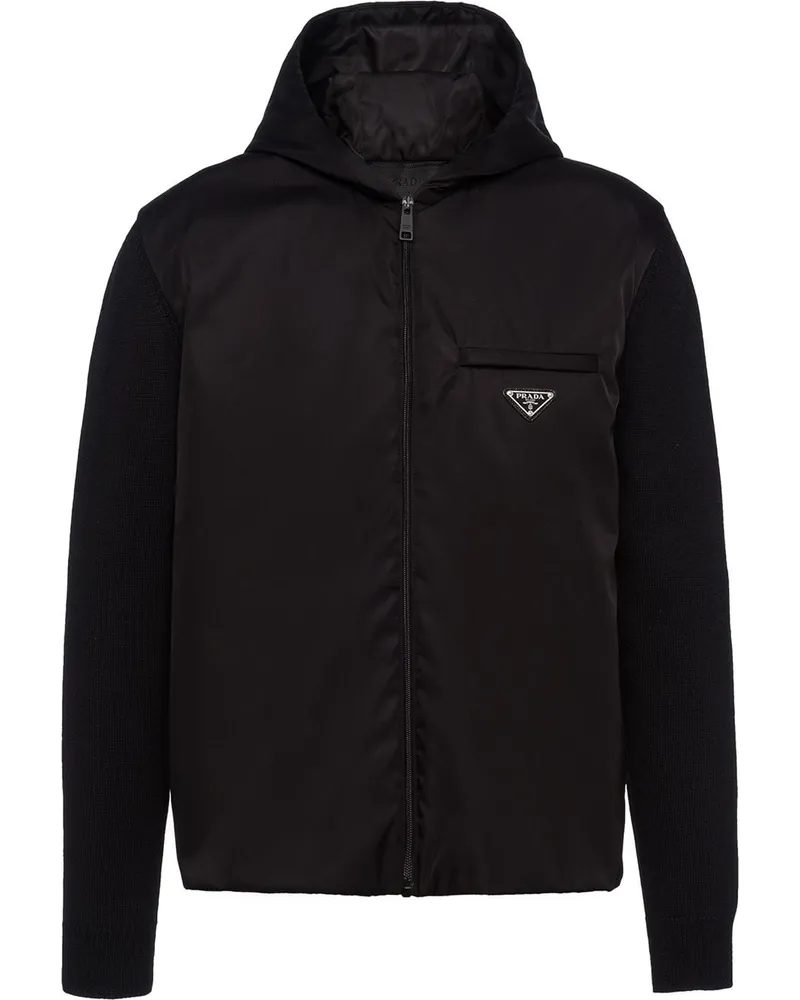 Prada Re-Nylon Hoodie aus Gabardine Schwarz