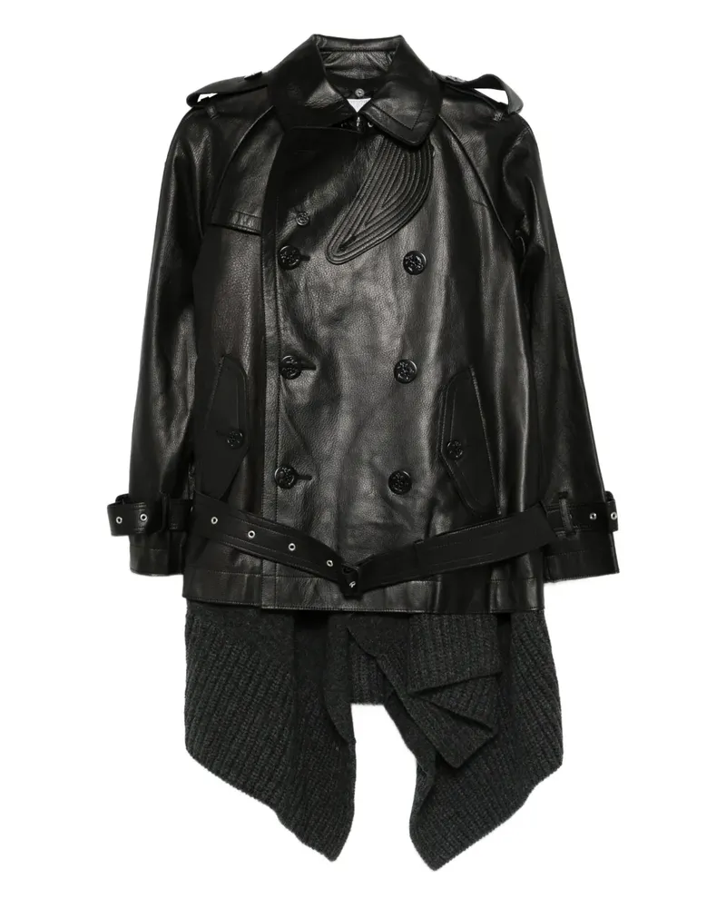 Sacai Doppelreihige Lederjacke - Schwarz Schwarz