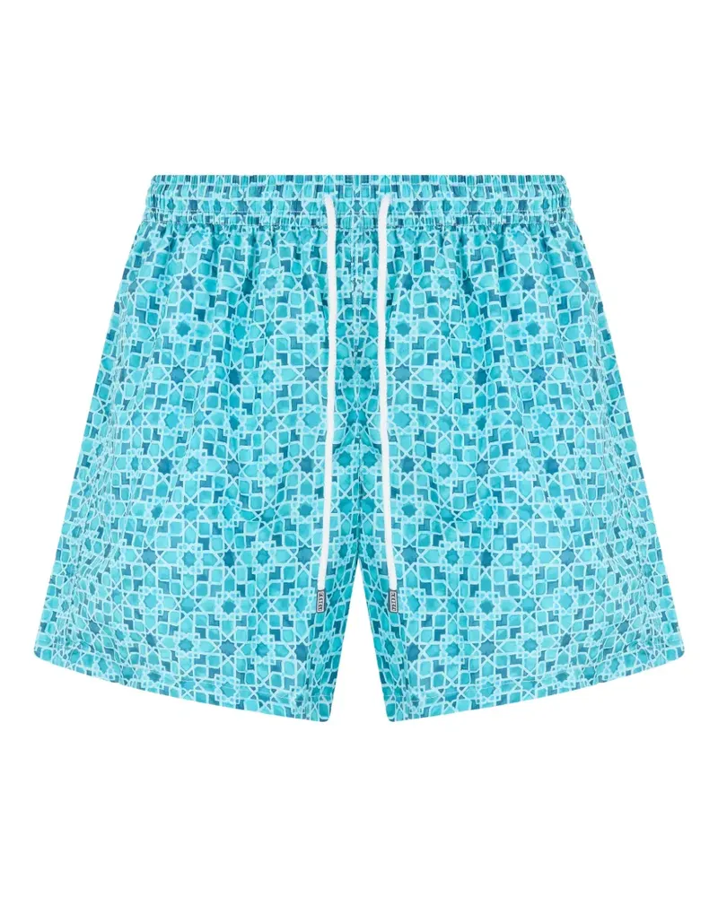 Fedeli geometric-print drawstring swim shorts - Blau Blau