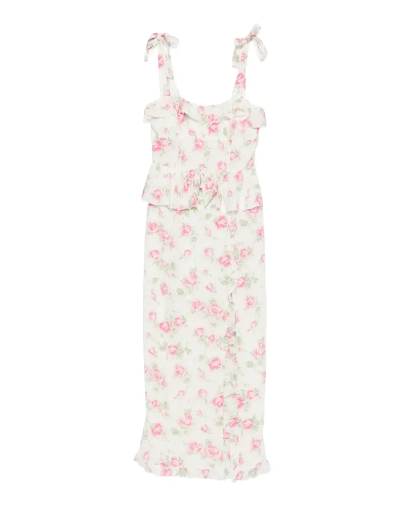 Alessandra Rich floral-print ruffled midi dress - Weiß Weiß