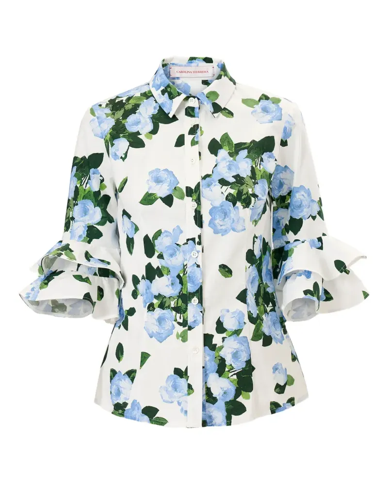 Carolina Herrera New York floral-print ruffle-sleeve shirt - Weiß Weiß