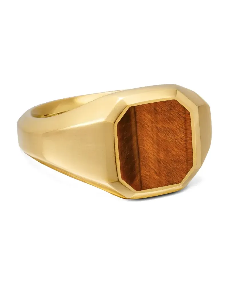 David Yurman 18kt Streaming Gelbgoldsiegelring mit Tigerauge 14mm Gold