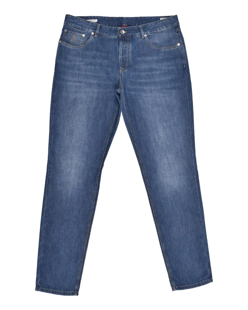 Brunello Cucinelli logo-embroidered five-pocket jeans - Blau Blau