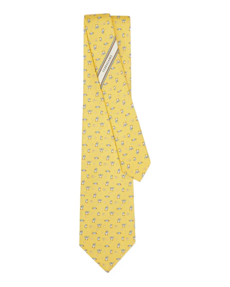 Ferragamo Seidenkrawatte mit Pinguin-Print - Gelb Gelb