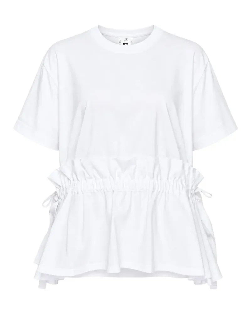 Noir Kei Ninomiya Gerüschtes T-Shirt mit Kordelzug - Weiß Weiß