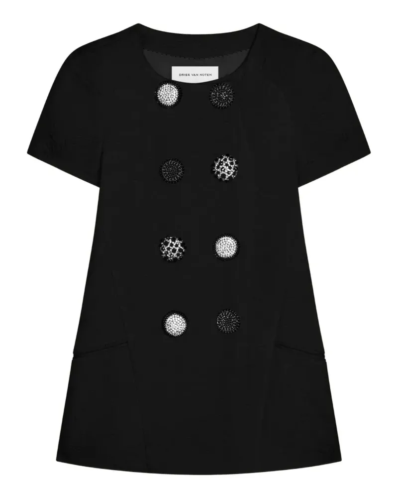 Dries van Noten Kurzärmeliger Jacquard-Blazer - Schwarz Schwarz