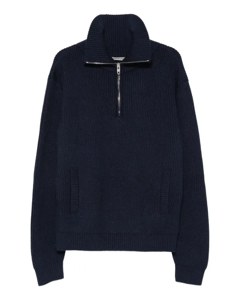 Balenciaga ribbed-knit quarter-zip sweater - Blau Blau