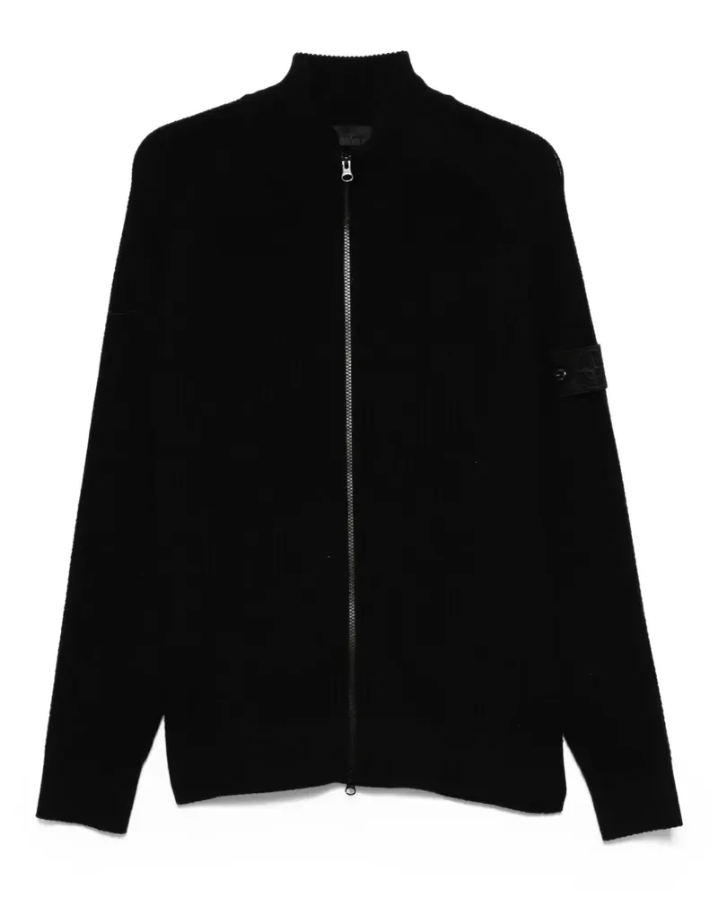 Stone Island Gerippter Cardigan mit Reißverschluss - Schwarz Schwarz