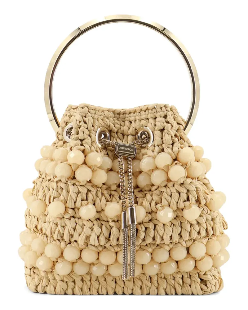 Jimmy Choo beaded circle-handle shoulder bag - Nude Nude
