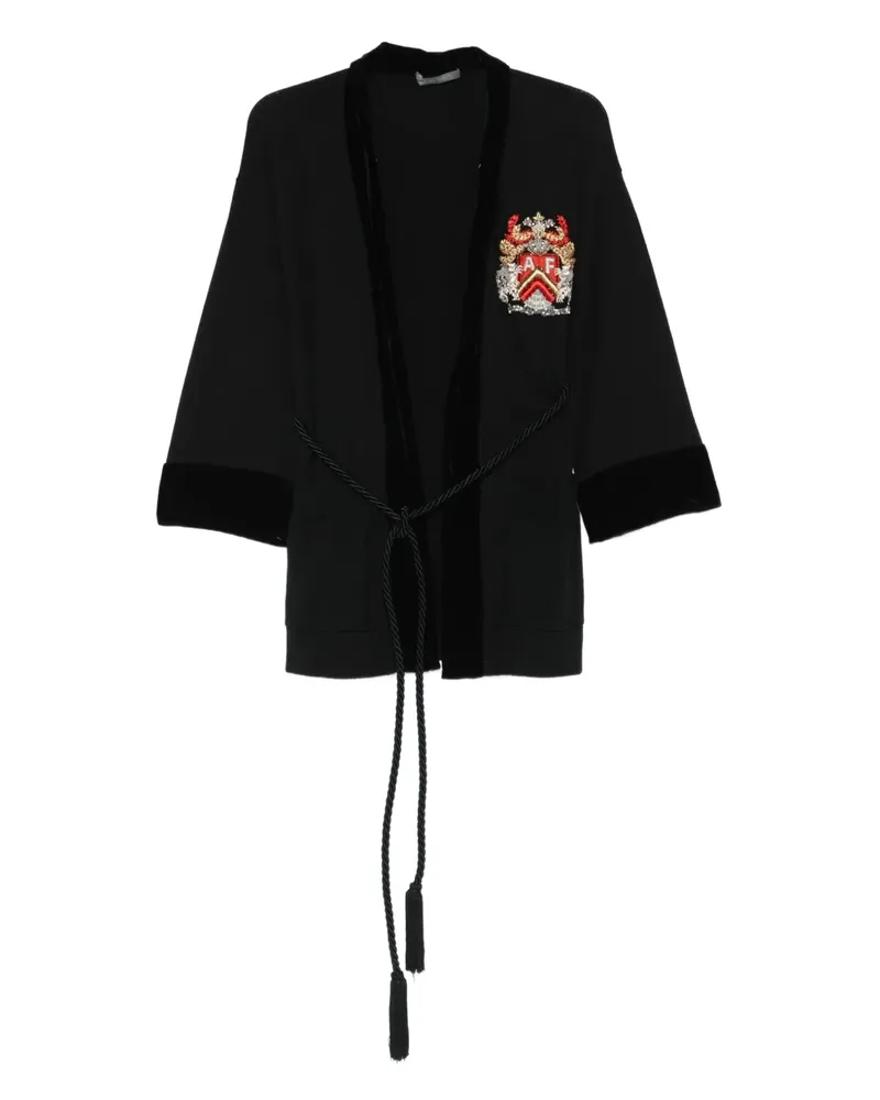 Alberta Ferretti embroidered patch velvet cardigan - Schwarz Schwarz