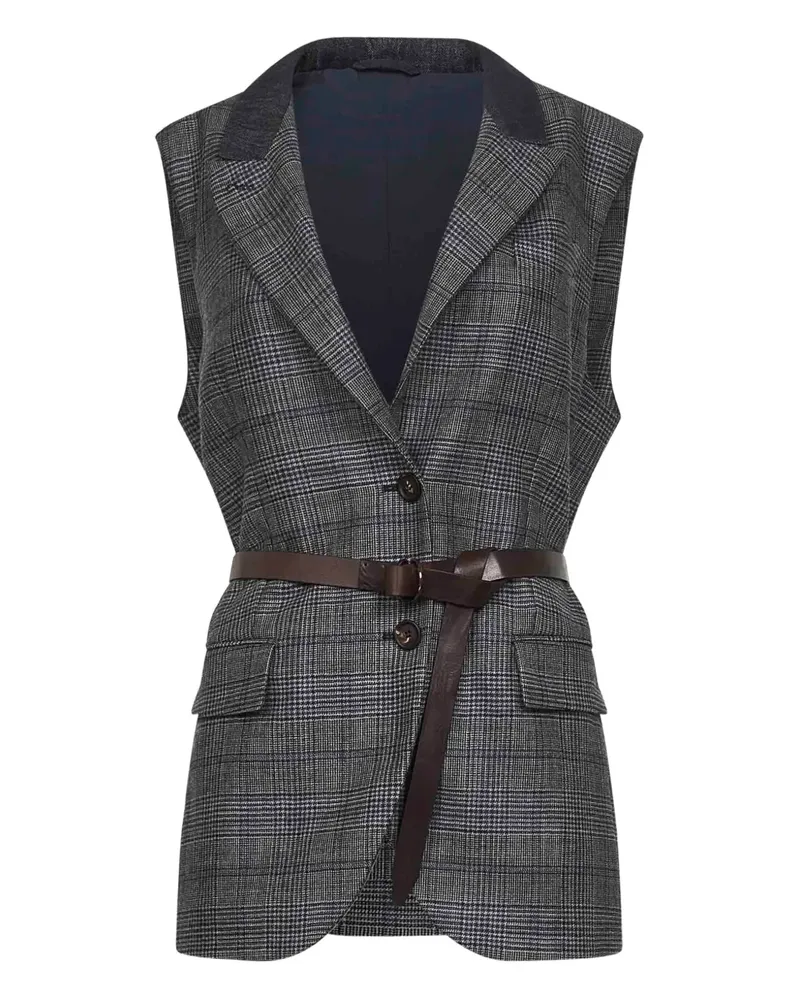 Brunello Cucinelli Karierte Weste mit Gürtel - Grau Grau