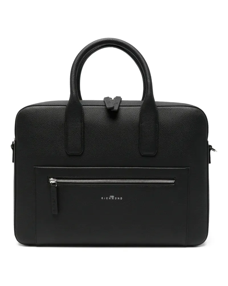 John Richmond grained logo-motif briefcase - Schwarz Schwarz