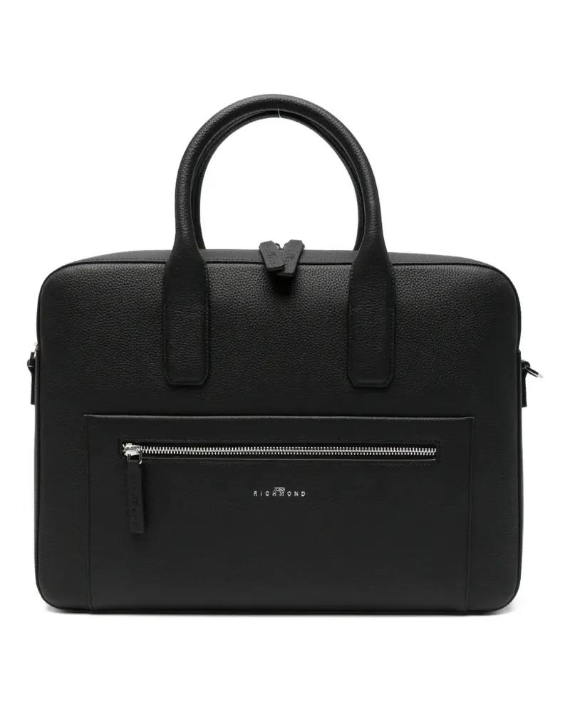 John Richmond grained logo-motif briefcase - Schwarz Schwarz