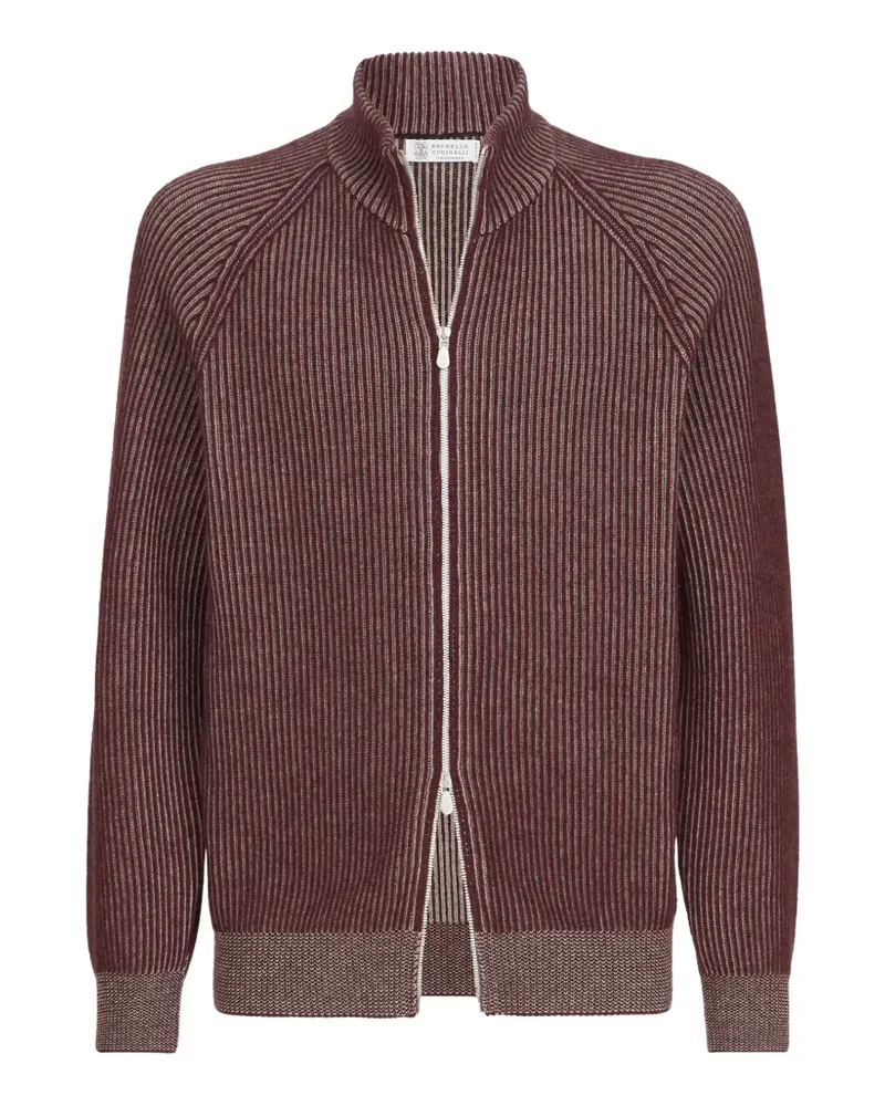Brunello Cucinelli cashmere vanisé English rib high-neck cardigan with zipper - Rot Rot