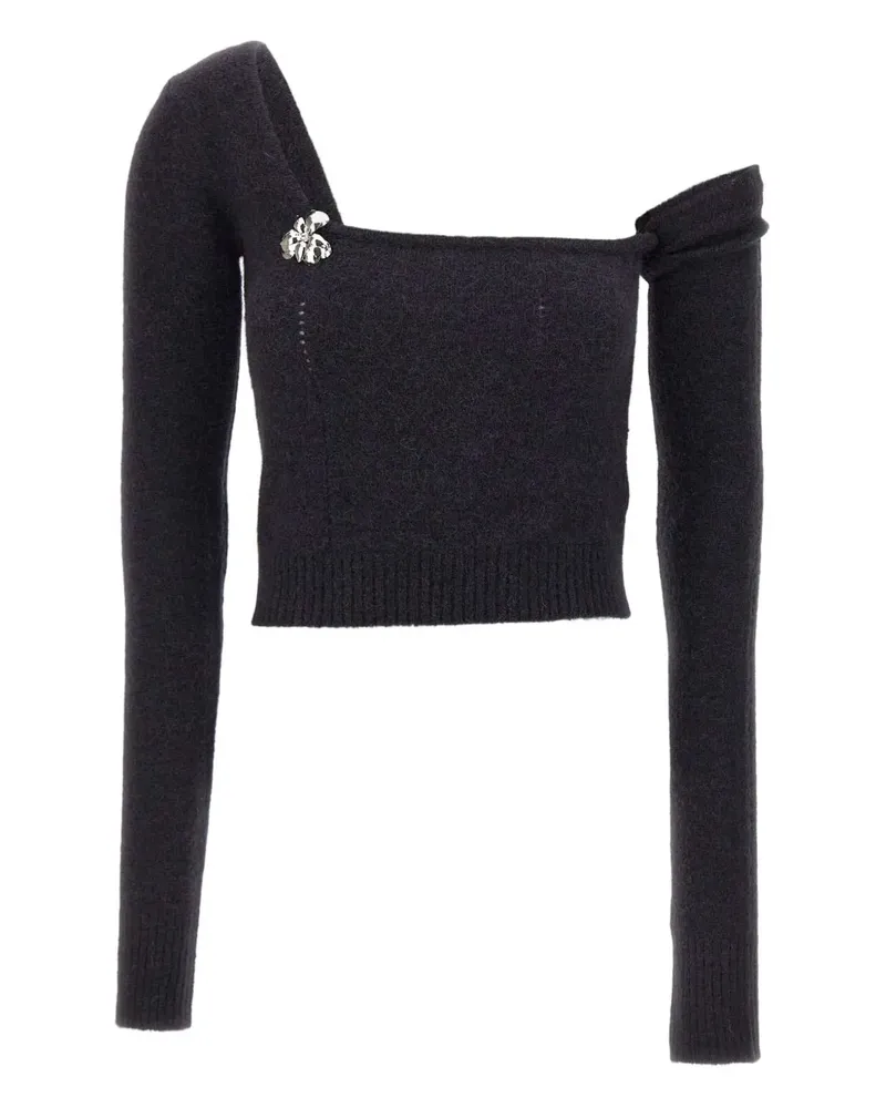 Blumarine One-Shoulder-Pullover mit Blumendetail - Schwarz Schwarz