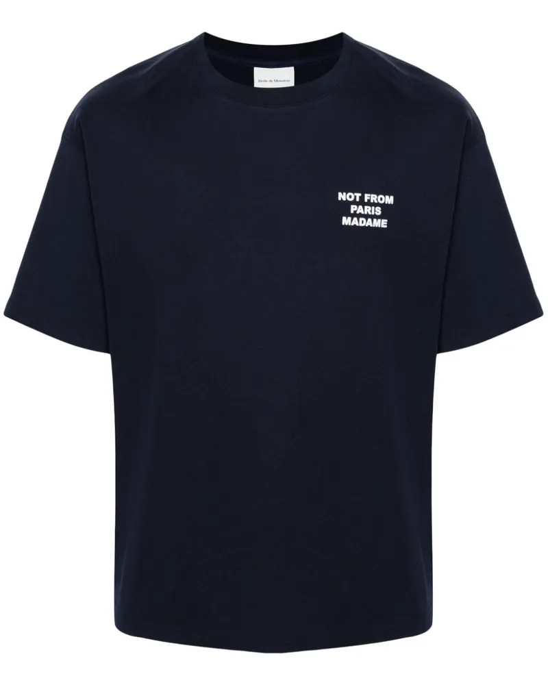Drôle de Monsieur T-Shirt mit Slogan-Print Blau