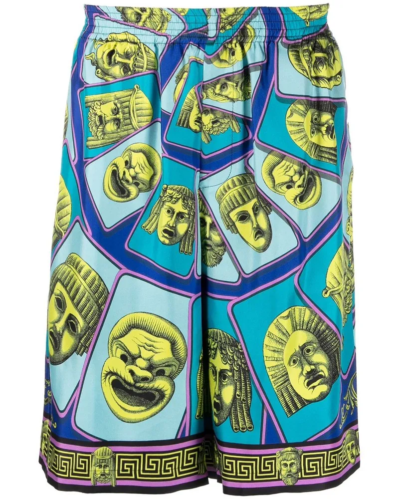 Versace Shorts aus Seide mit Le Maschere-Print - Blau Blau