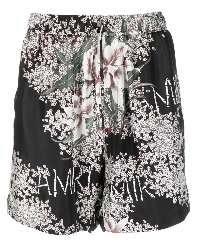 Amiri Seidenshorts mit Blumen-Print - Schwarz Schwarz