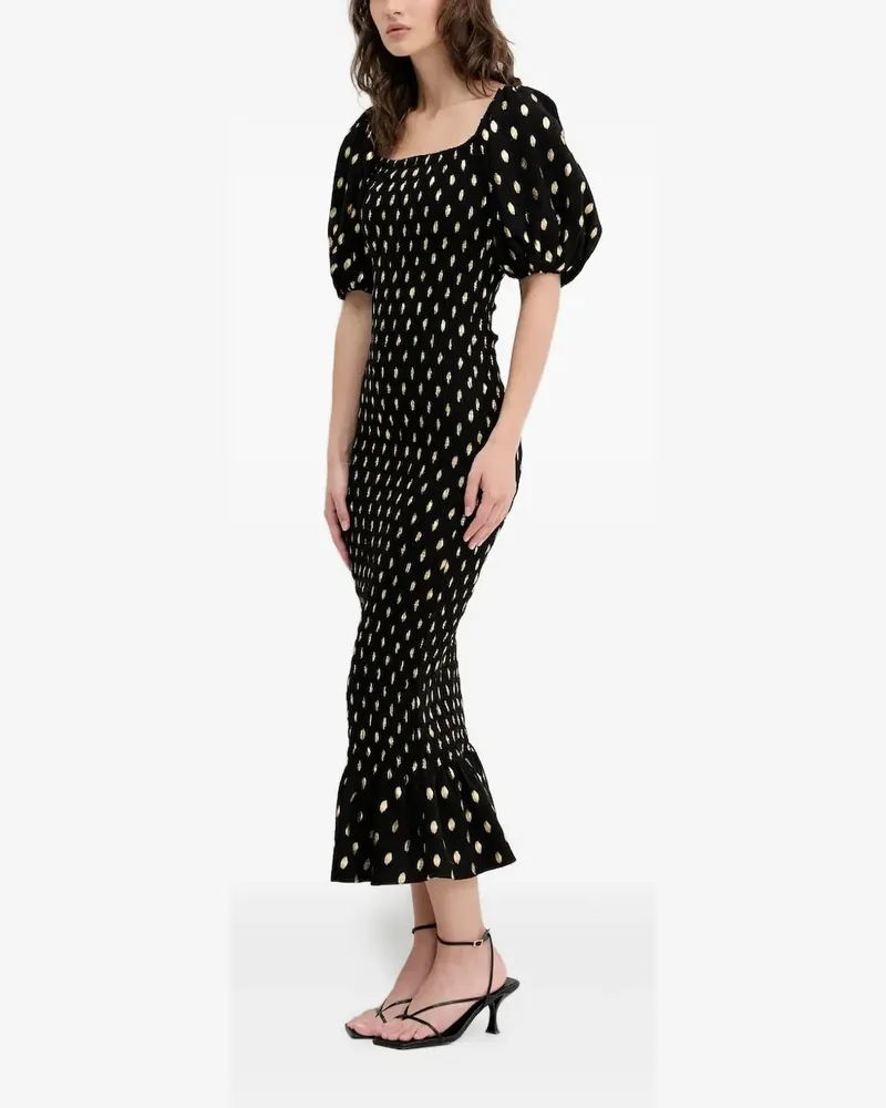 Never Fully Dressed Gepunktetes Midikleid mit Puffärmeln - Schwarz Schwarz