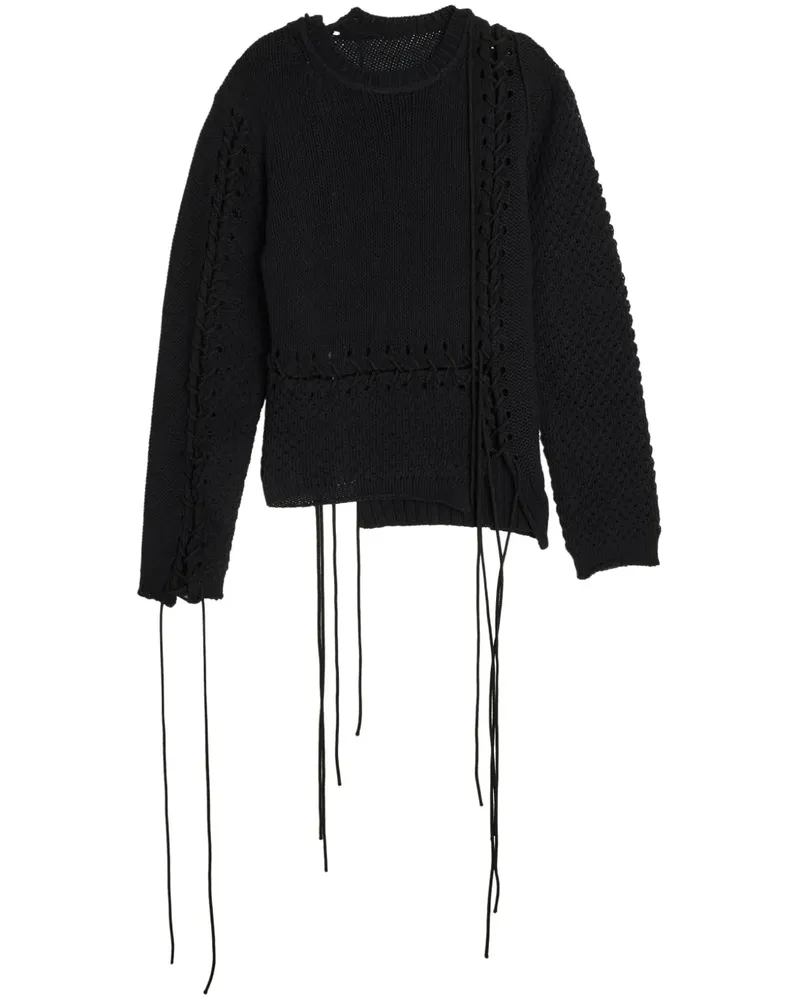 Yohji Yamamoto Distressed-Pullover mit Schnürung - Schwarz Schwarz