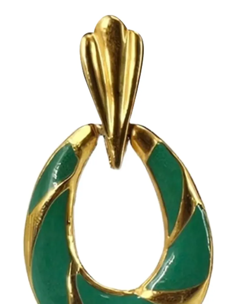 Madison 1970s enamel oval earrings - Gold Gold