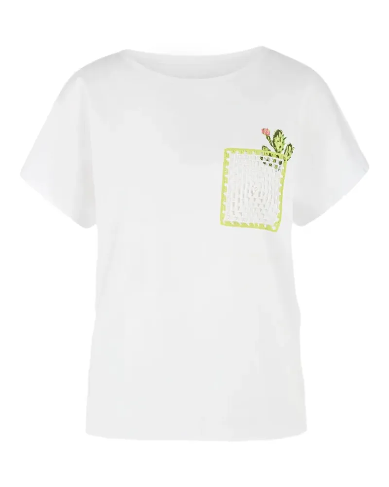 Marc Cain crochet-patch cactus-embroidered T-shirt - Weiß Weiß