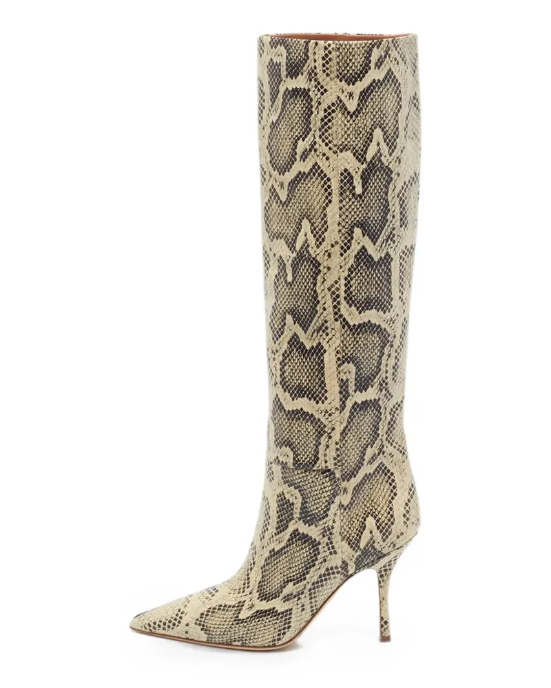 Paris Texas croc-embossed knee-high heeled boots - Nude Nude