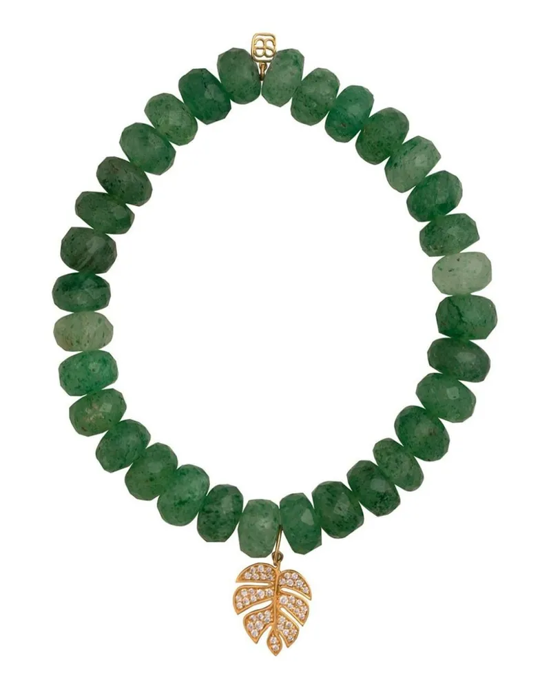 Sydney Evan 14kt Monstera Gelbgoldanhänger mit Blatt-Anhänger mit Quarz und Diamanten Gold