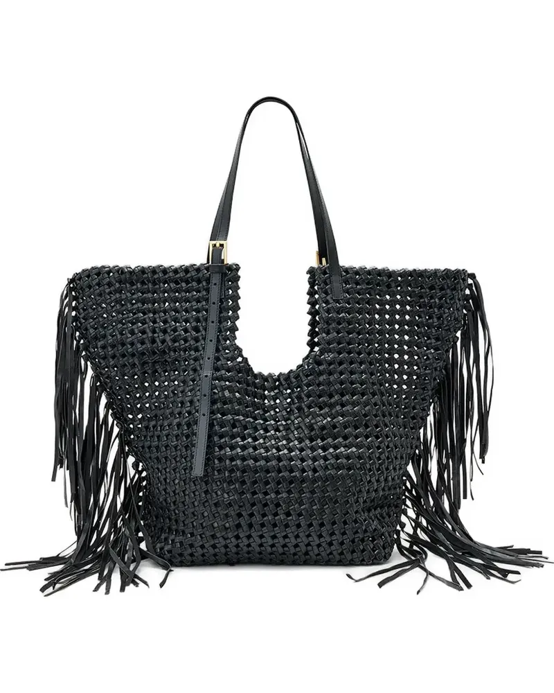 AllSaints Gewebter Tote Bag mit Fransen - Schwarz Schwarz