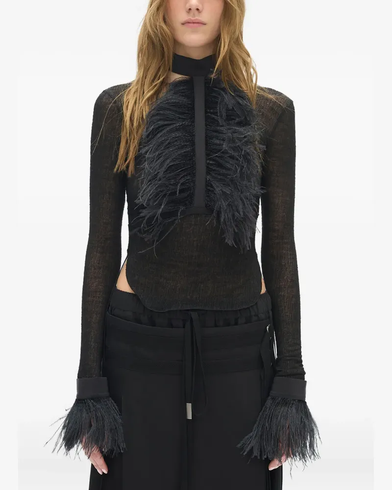 Ann Demeulemeester Vaya frisee feather-cuffs jacket - Schwarz Schwarz