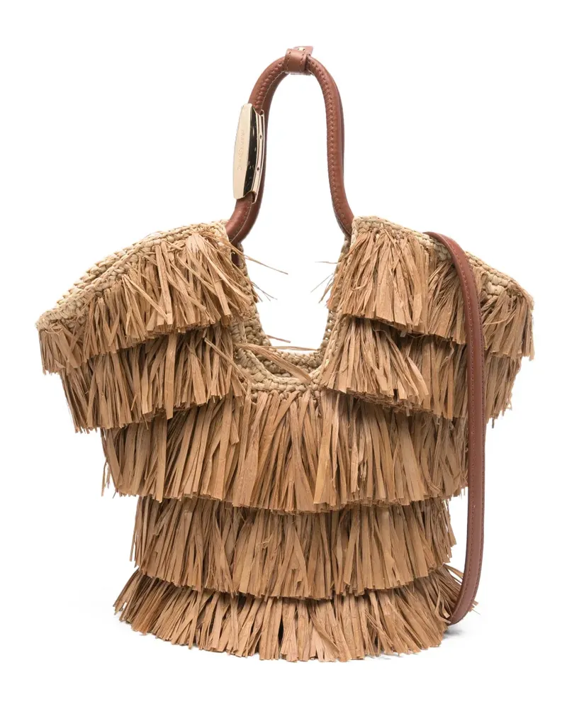 Zimmermann small Goldentime fringed tote bag - Nude Nude