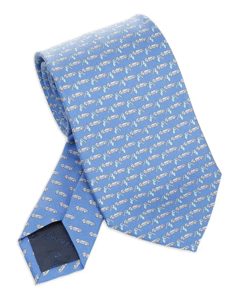 Ferragamo racing print silk tie - Blau Blau