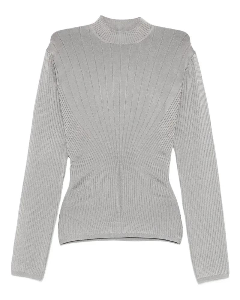 Thierry Mugler Gerippter Pullover mit Stehkragen - Grau Grau