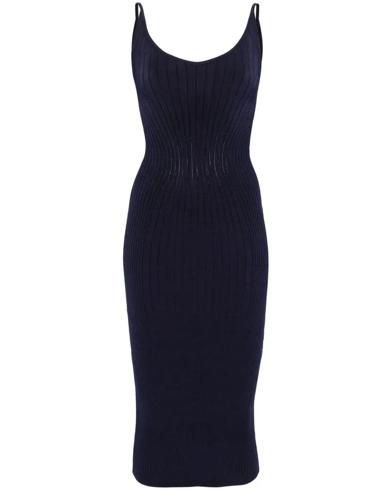 Thierry Mugler Geripptes Midikleid - Blau Blau