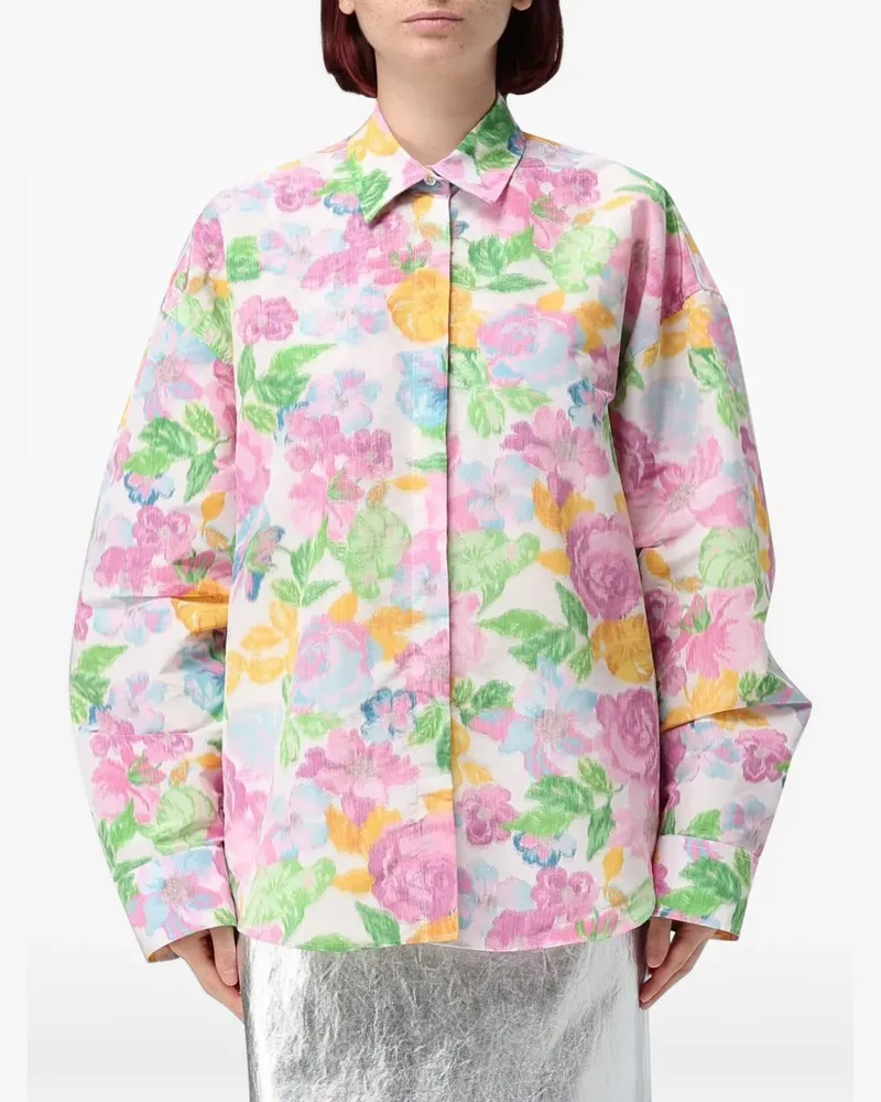 MSGM Hemd mit Blumenprint - Weiß Weiß