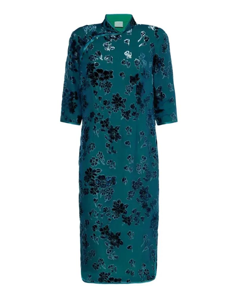 Pierre-Louis Mascia VEFIO Midikleid aus Samt mit Blumenprint - Blau Blau
