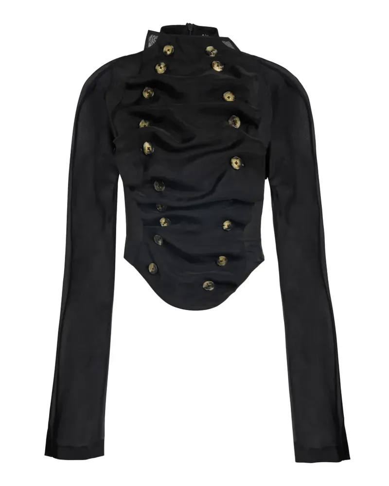 A.W.A.K.E. bib-front structured blouse - Schwarz Schwarz