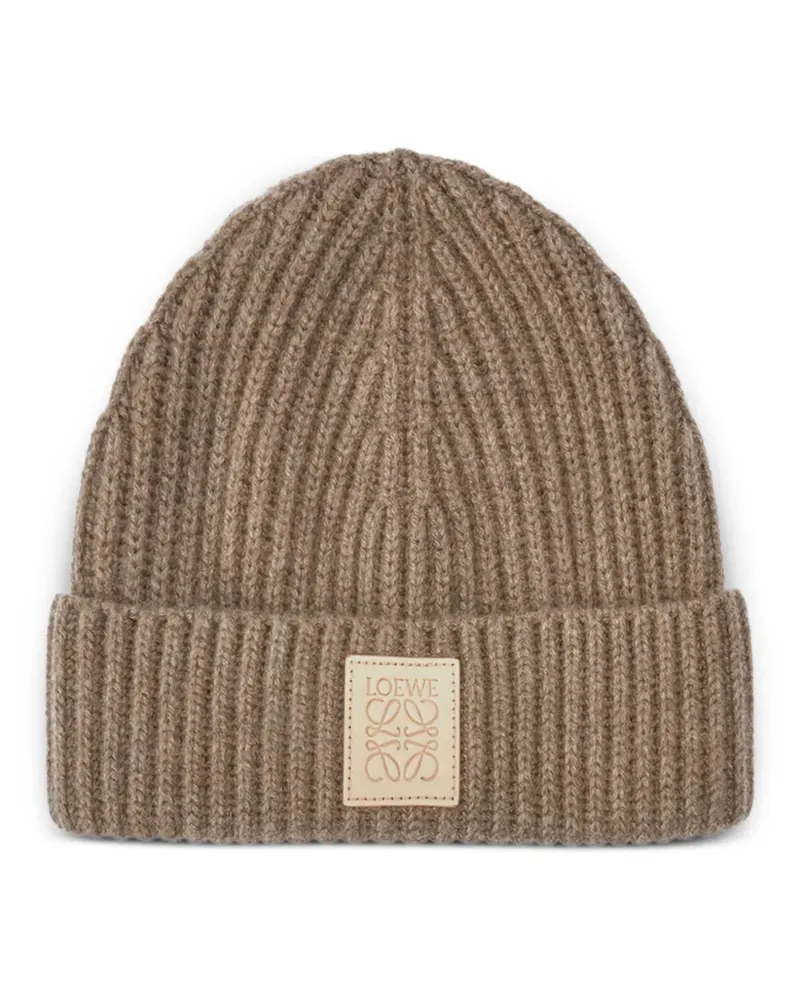 Loewe Gerippte Beanie mit Logo-Schild - Braun Braun