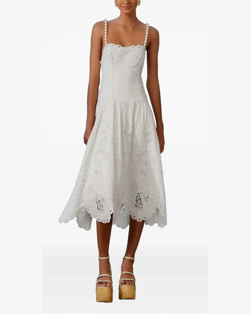 FARM Rio eyelet scalloped midi dress - Weiß Weiß