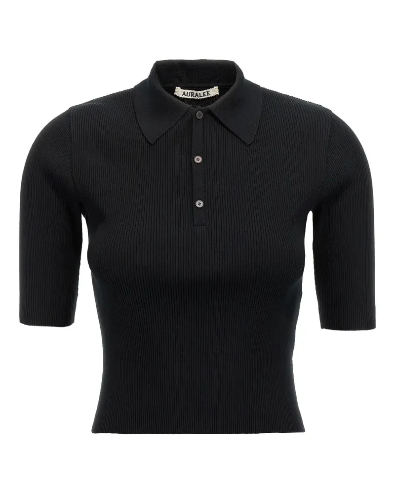 AURALEE ribbed-knit polo shirt - Schwarz Schwarz