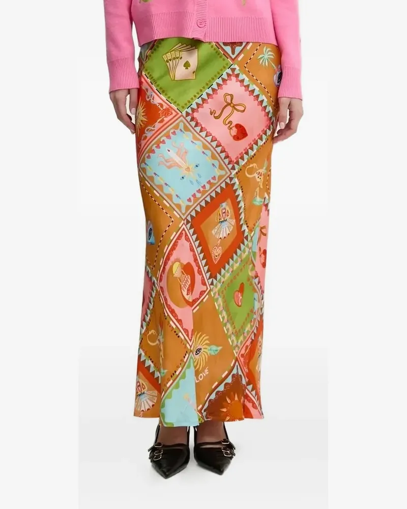 Never Fully Dressed Soller Dorris Maxirock mit Patchwork-Print - Orange Orange