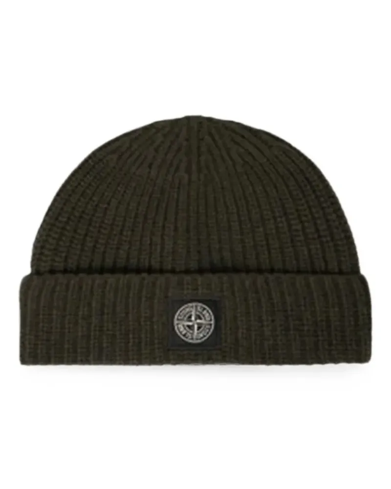 Stone Island logo-patch ribbed-knit beanie hat - Grün Grün