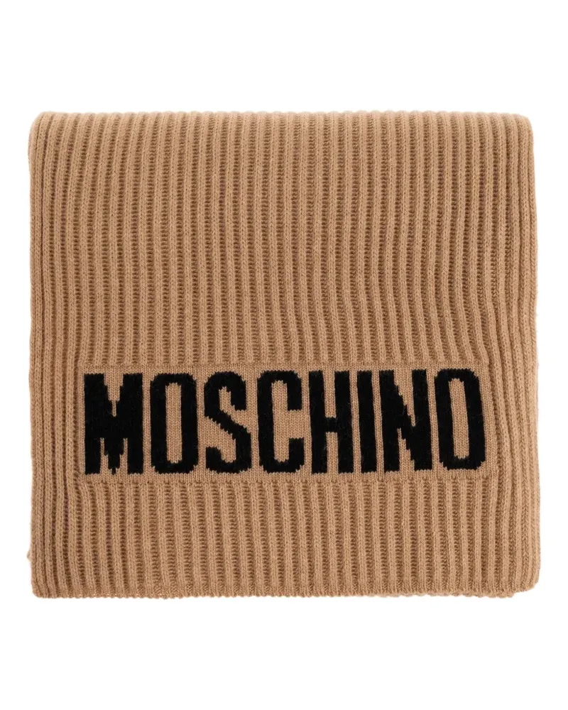 Moschino Gerippter Schal mit Logo - Braun Braun
