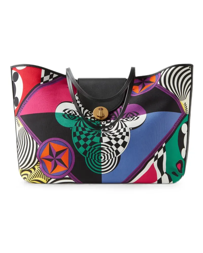 Versace Große Vivian Tote Bag aus Canvas mit Print - Schwarz Schwarz
