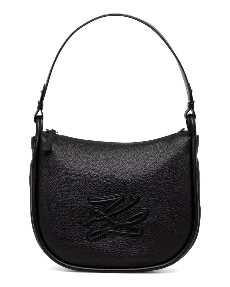 Karl Lagerfeld logo-patch pebbled shoulder bag - Schwarz Schwarz