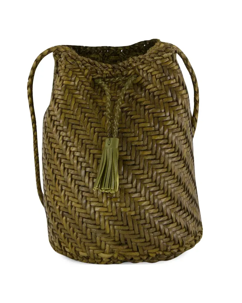 Dragon Diffusion Pompom double jump woven leather shoulder bag - Grün Grün